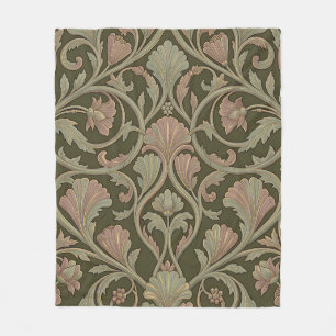 Art Nouveau bloempatroon donkergroen roze vintage Fleece Deken