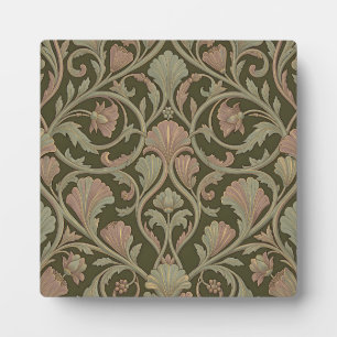 Art Nouveau bloempatroon donkergroen roze vintage Fotoplaat