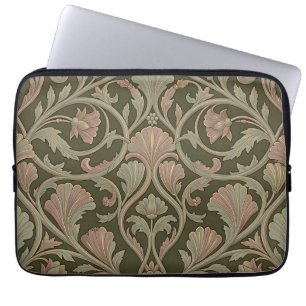 Art Nouveau bloempatroon donkergroen roze vintage Laptop Sleeve