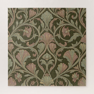 Art Nouveau bloempatroon donkergroen roze vintage Legpuzzel