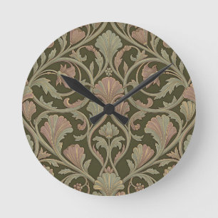 Art Nouveau bloempatroon donkergroen roze vintage Ronde Klok