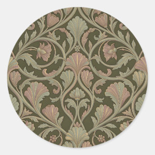 Art Nouveau bloempatroon donkergroen roze vintage Ronde Sticker