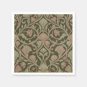 Art Nouveau bloempatroon donkergroen roze vintage Servet