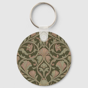 Art Nouveau bloempatroon donkergroen roze vintage Sleutelhanger