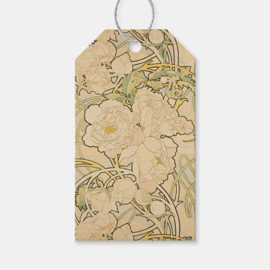 Art Nouveau bloempatroon Mucha Cadeaulabel (Voorkant)