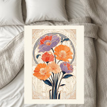 Art Nouveau bloemrijk vurig oranje herfst huis ver