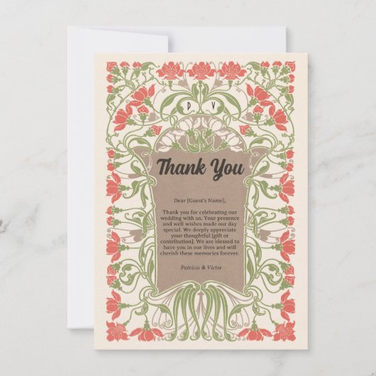 Art Nouveau Bloemrijke Elegantie Bedankkaart (Voorkant)