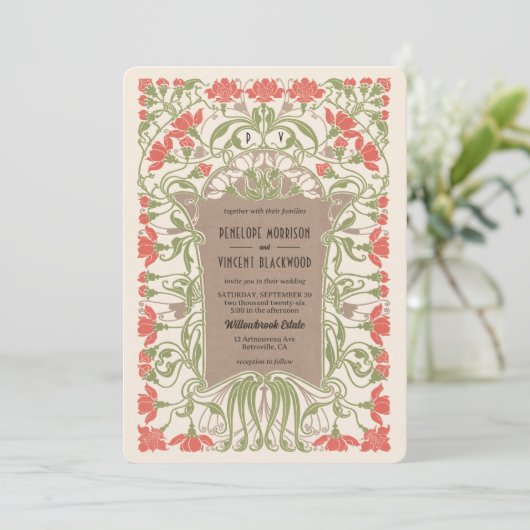 Art Nouveau Bloemrijke Elegantie Kaart (Staand voorkant)