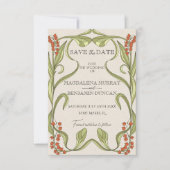 Art Nouveau bloemrijke lijst oranje groene foto Save The Date (Voorkant)