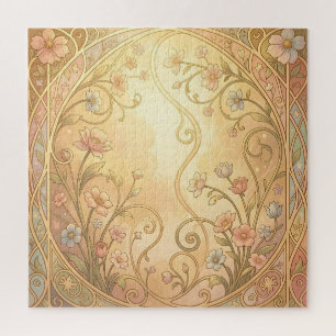 Art Nouveau bloemrijke lijst vintage sierrand Legpuzzel