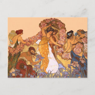 Art Nouveau bloemrijke maagden vintage Mucha geïns Briefkaart