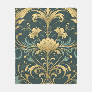 Art Nouveau bloemrijke vintage gouden luxe fleece  Deken