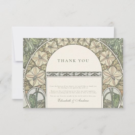 Art Nouveau bloemstuk bruiloft Bedankkaart (Voorkant)