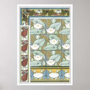 Art Nouveau bloemstuk met waterlelies Poster