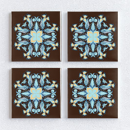 Art Nouveau bloemtegel in chocoladebruin Tegeltje