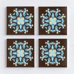 Art Nouveau bloemtegel in chocoladebruin Tegeltje