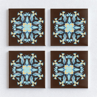 Art Nouveau bloemtegel in chocoladebruin Tegeltje