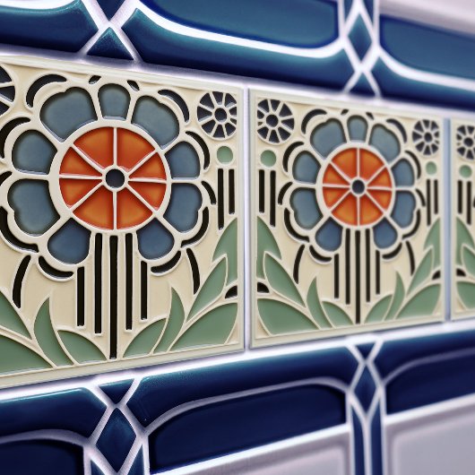 Art Nouveau Bloom Floral Ceramic Tile Tegeltje