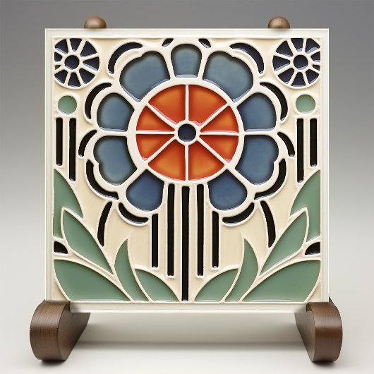 Art Nouveau Bloom Floral Ceramic Tile Tegeltje