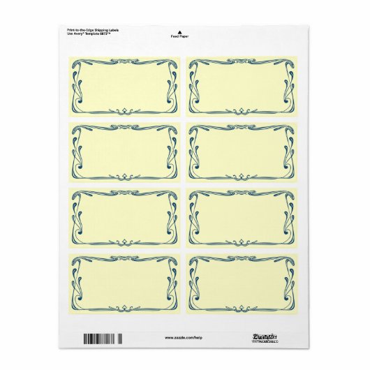 Art Nouveau Blue Address Shipping Label (Full Sheet)