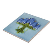 Art Nouveau Blue Faux Relief Tile Repro Tegeltje (Zijkant)