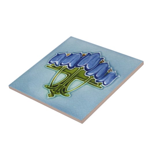 Art Nouveau Blue Faux Relief Tile Repro Tegeltje (Zijkant)