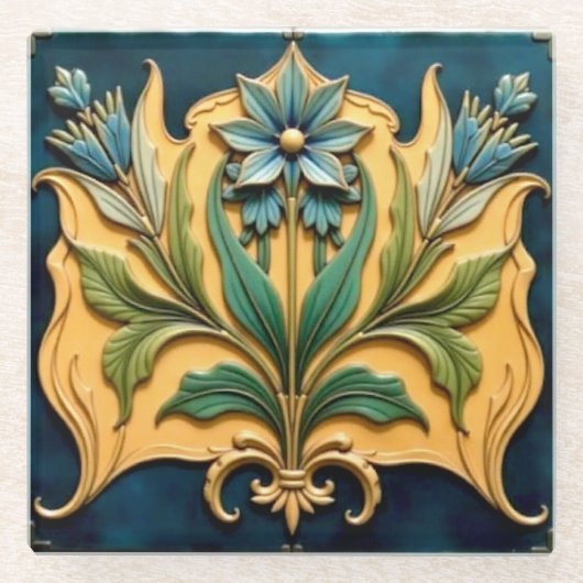 Art Nouveau Blue Floral Onderzetter (Voorkant)
