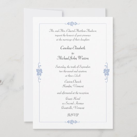 Art Nouveau Blue Framed Wedding Kaart (Voorkant)