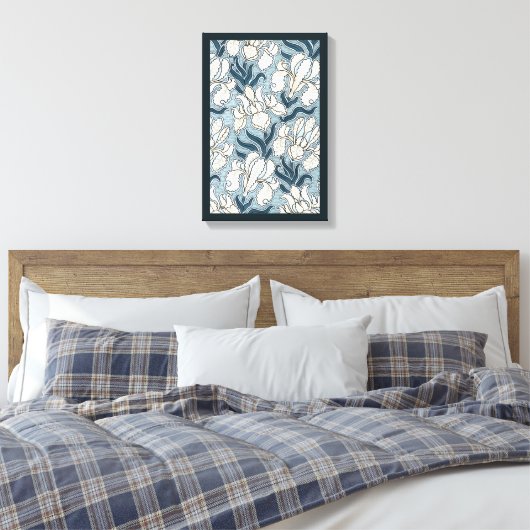 Art Nouveau, Blue Garden Iris Flowers Canvas Afdruk (Insitu (Slaapkamer))