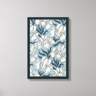  Art Nouveau, Blue Garden Iris Flowers Canvas Afdruk