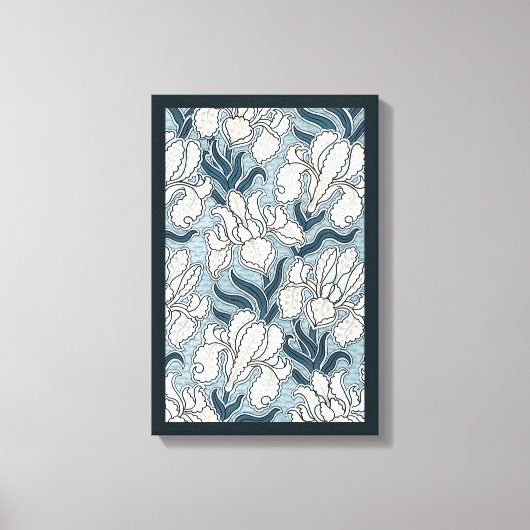  Art Nouveau, Blue Garden Iris Flowers Canvas Afdruk (Voorkant)