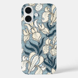  Art Nouveau, Blue Garden Iris Flowers iPhone 16 Hoesje