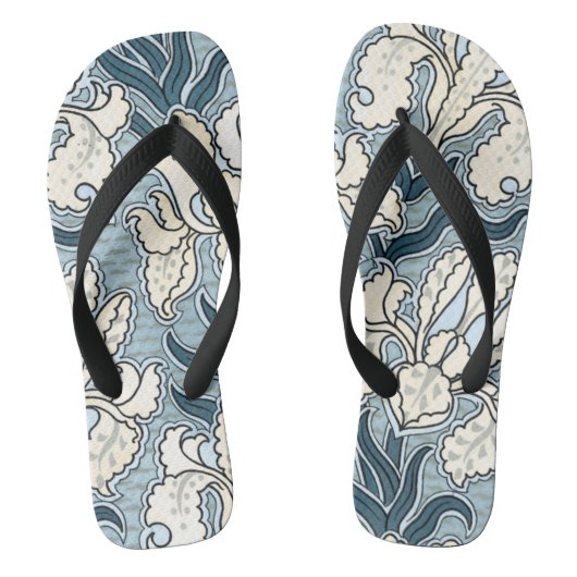  Art Nouveau, Blue Garden Iris Flowers Teenslippers (Voetbed)