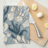  Art Nouveau, Blue Garden Iris Flowers Theedoek (Quarter Fold)