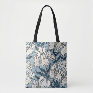 Art Nouveau, Blue Garden Iris Flowers Tote Bag