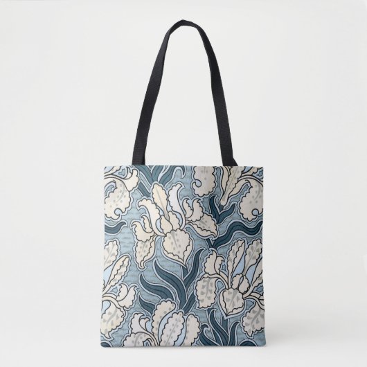  Art Nouveau, Blue Garden Iris Flowers Tote Bag (Voorkant)