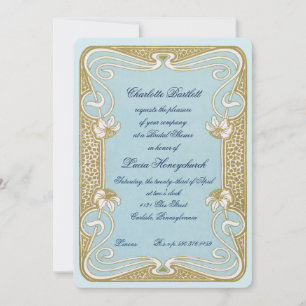 Art Nouveau Blue & Gold Vrijgezellenfeest Kaart