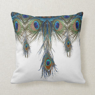 ART NOUVEAU BLUE-GREEN PEACOCK FEATHERS ART KUSSEN