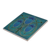 Art Nouveau Blue Green Tulip Trio Repro c1900 Tegeltje (Zijkant)