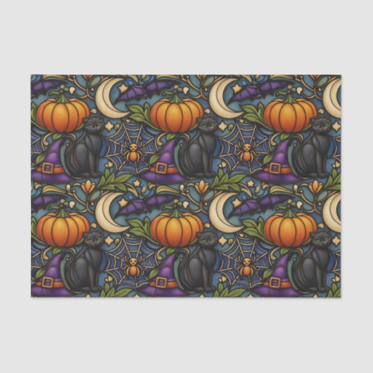 Art Nouveau Blue Halloween Tissuepapier (Voorkant)