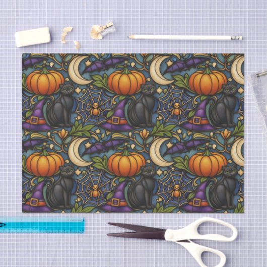 Art Nouveau Blue Halloween Tissuepapier (Craft)