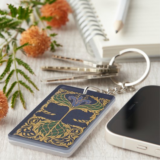 Art Nouveau Blue Lily Sleutelhanger (Voorkant Rechts)