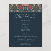 Art Nouveau Blue William Morris Floral Wedding Informatiekaartje (Voorkant)