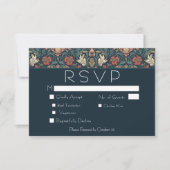 Art Nouveau Blue William Morris Floral Wedding RSVP Kaartje (Voorkant)