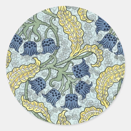 Art nouveau bluebells ronde sticker (Voorkant)