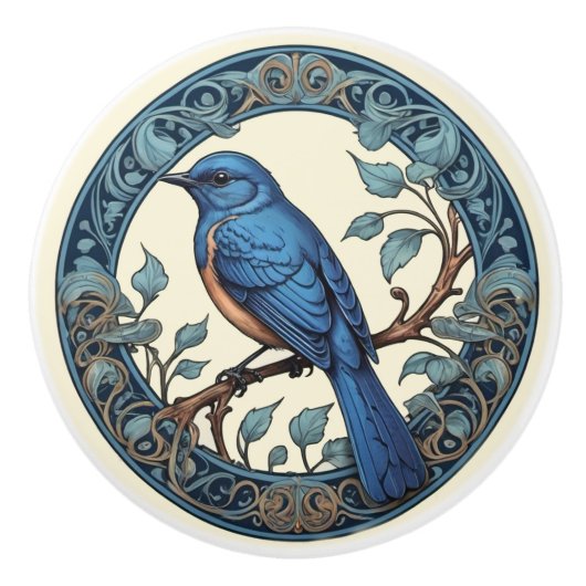 Art Nouveau Bluebird Keramische Knop (Voorkant)