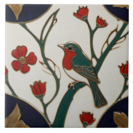 Art Nouveau Bluebird Rood & Blauw Vogel Art Deco Tegeltje