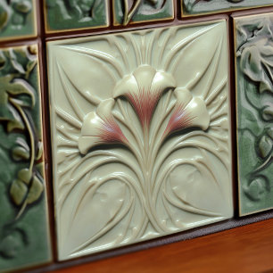 Art Nouveau Blush Alabaster Bloemmotief Tegeltje