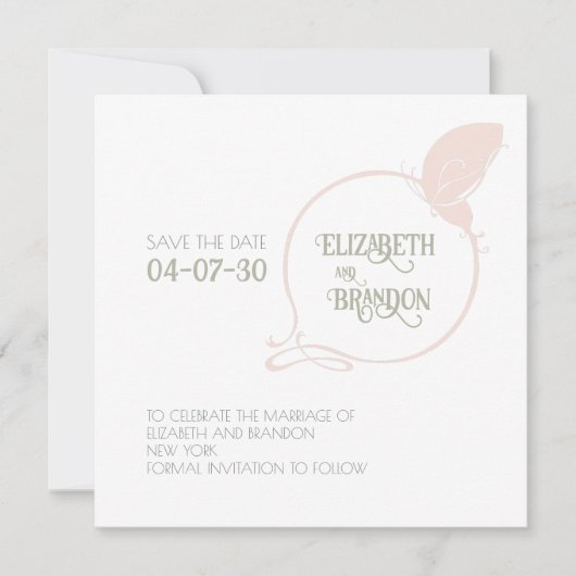 Art Nouveau Blush Pink  Butterfly Wedding Save The Date (Voorkant)
