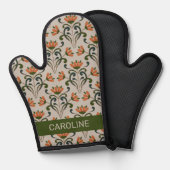 Art nouveau boho sinaasappels met naam op beige ovenwant (Voorkant / Achterkant)